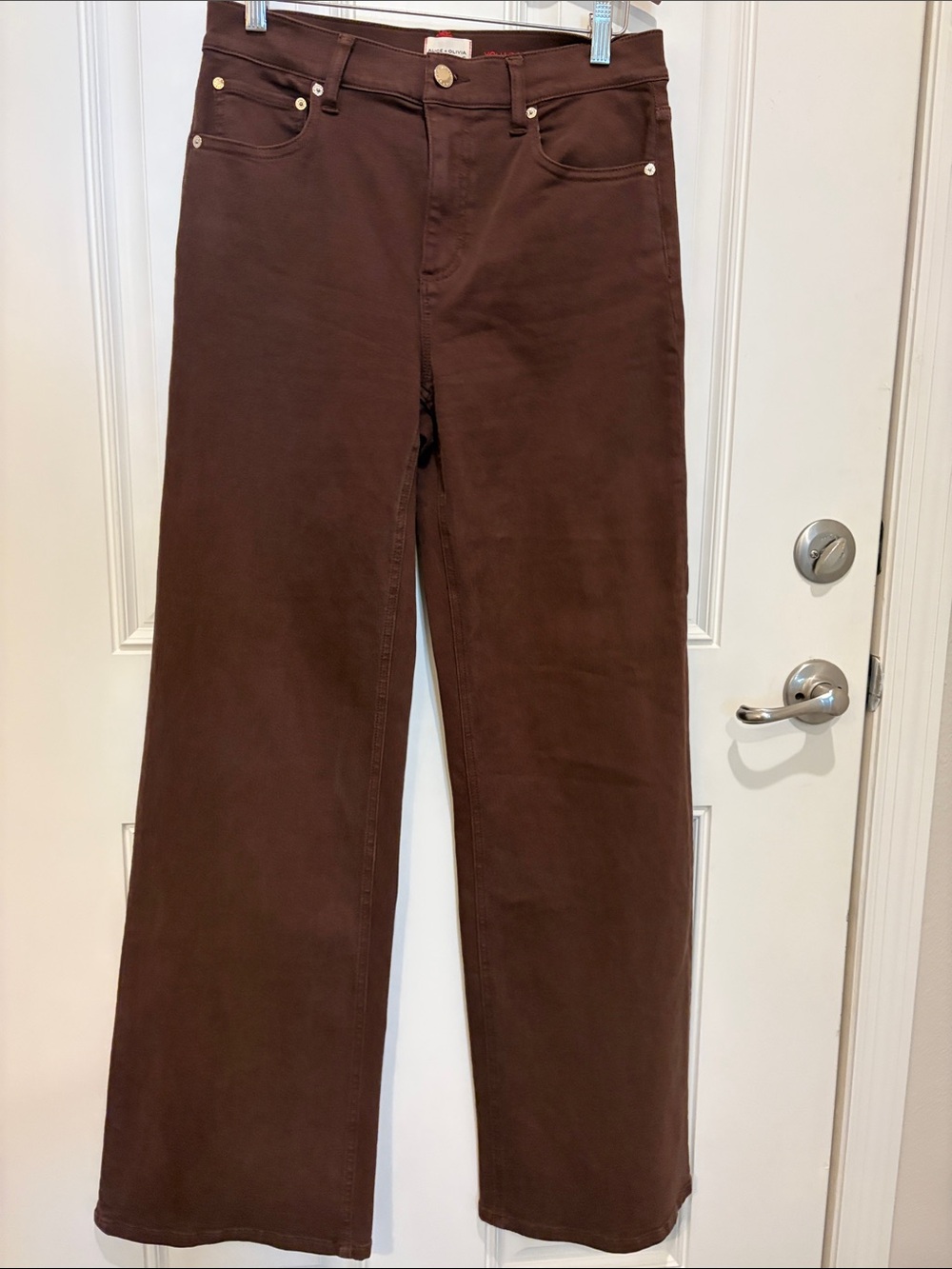 Alice & Olivia High-Rise Wide Leg Jeans in Chocolate Brown 29 - Picture 4 of 13